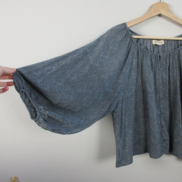 Rag Poets Blouse Women S Gray Bohemian Pleated Button Front Dotted Casual 96 - Picture 6 of 10